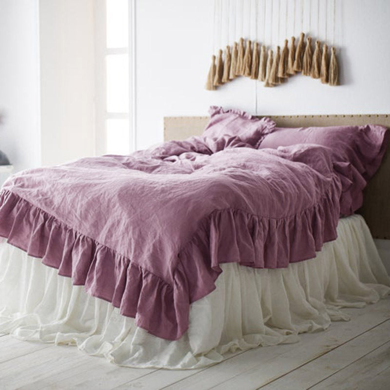 Washed Linen Quilt Cover with Ruffled Edge