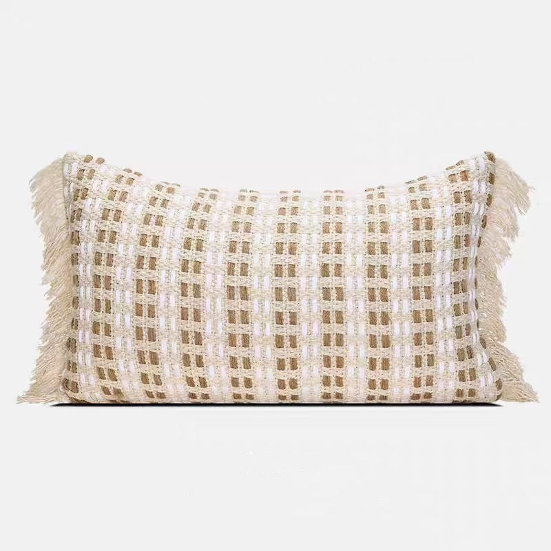 Coarsely Woven Textured Lumbar Cushion with Fringing