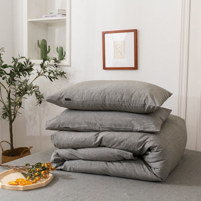 Cotton and Linen Bedding Set with Wooden Button Placket, Bedroom