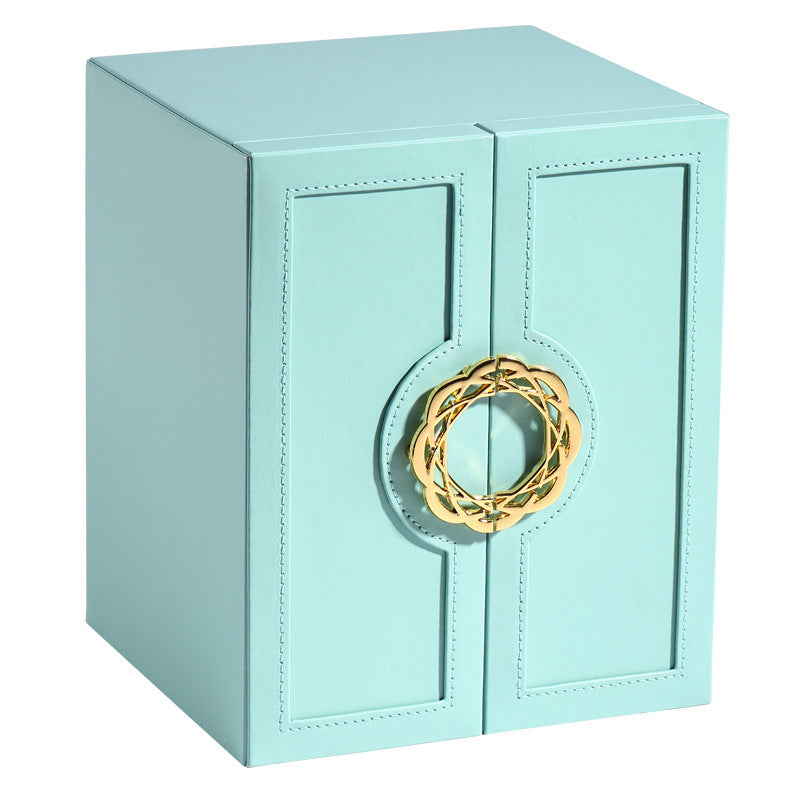 Jewellery Cabinet in Leather-Look Finish with Double Doors and Drawers