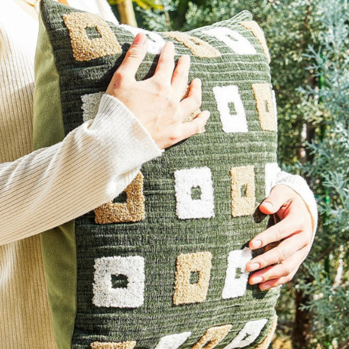 Chenille Decorative Cushion with Tufted Pattern
