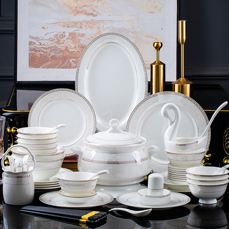 Fine Bone China Dinnerware Set with Gold Rim