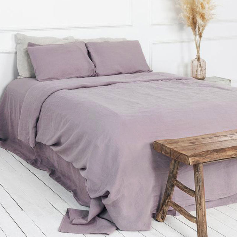 Pure Linen Bedding Set with Washed Texture, Country-Style Bedroom