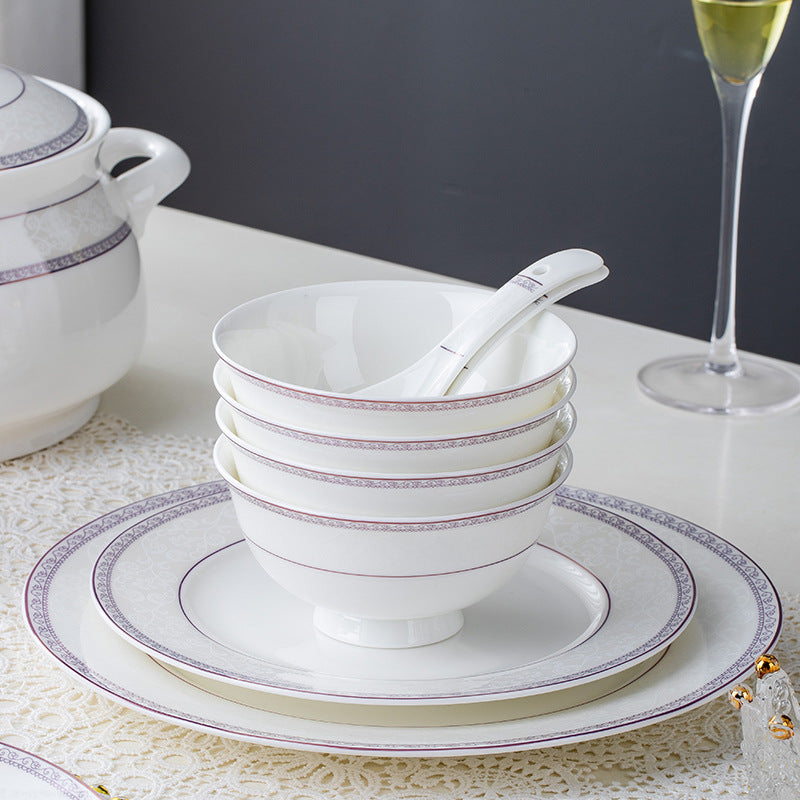 Bone China Dinner Set with Lavender Decorative Border