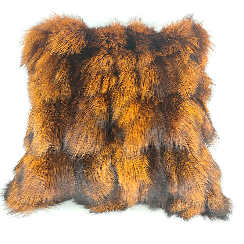 Genuine Fox Fur Decorative Cushion in Patchwork Design