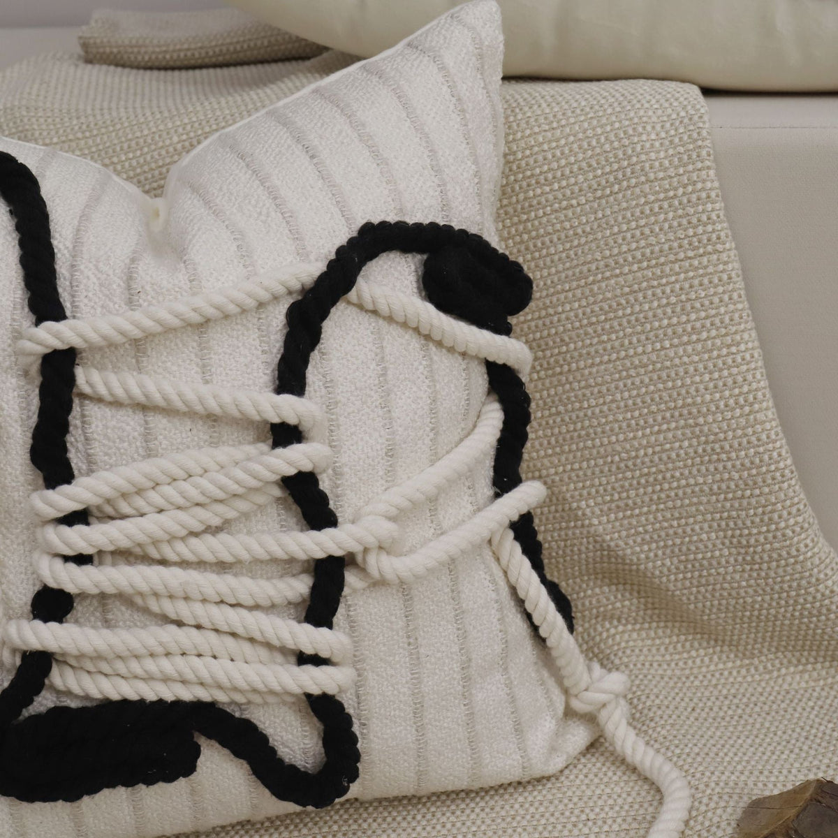 Handwoven Cotton and Jute Cushion, Wabi-Sabi Style