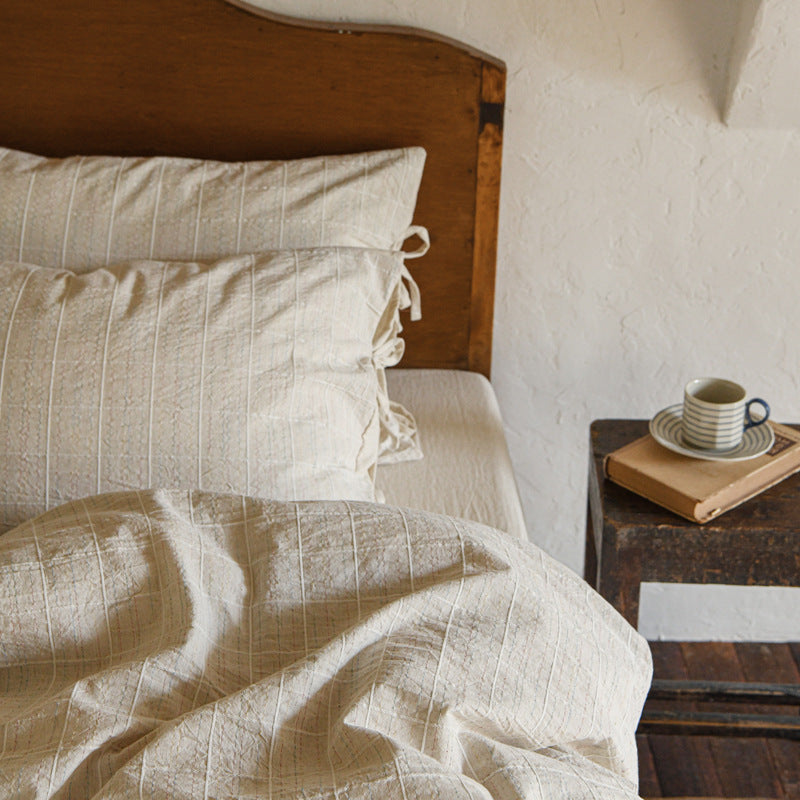 Cotton-Linen Bedding Set with Jacquard Texture, Wabi-Sabi Style