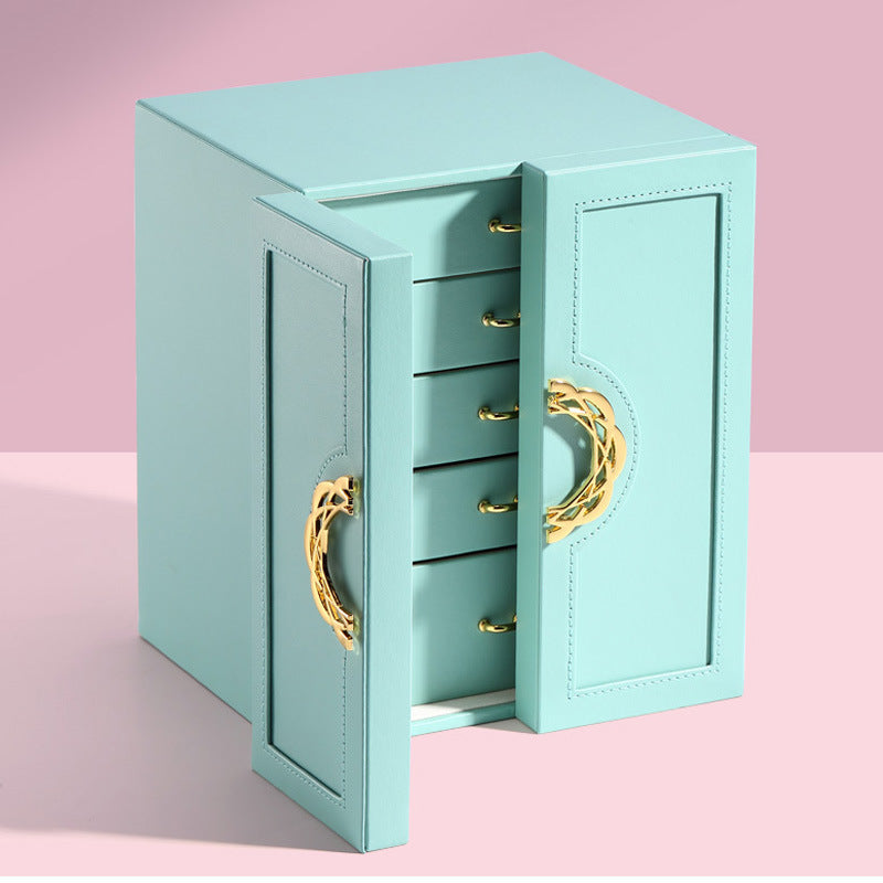 Jewellery Cabinet in Leather-Look Finish with Double Doors and Drawers