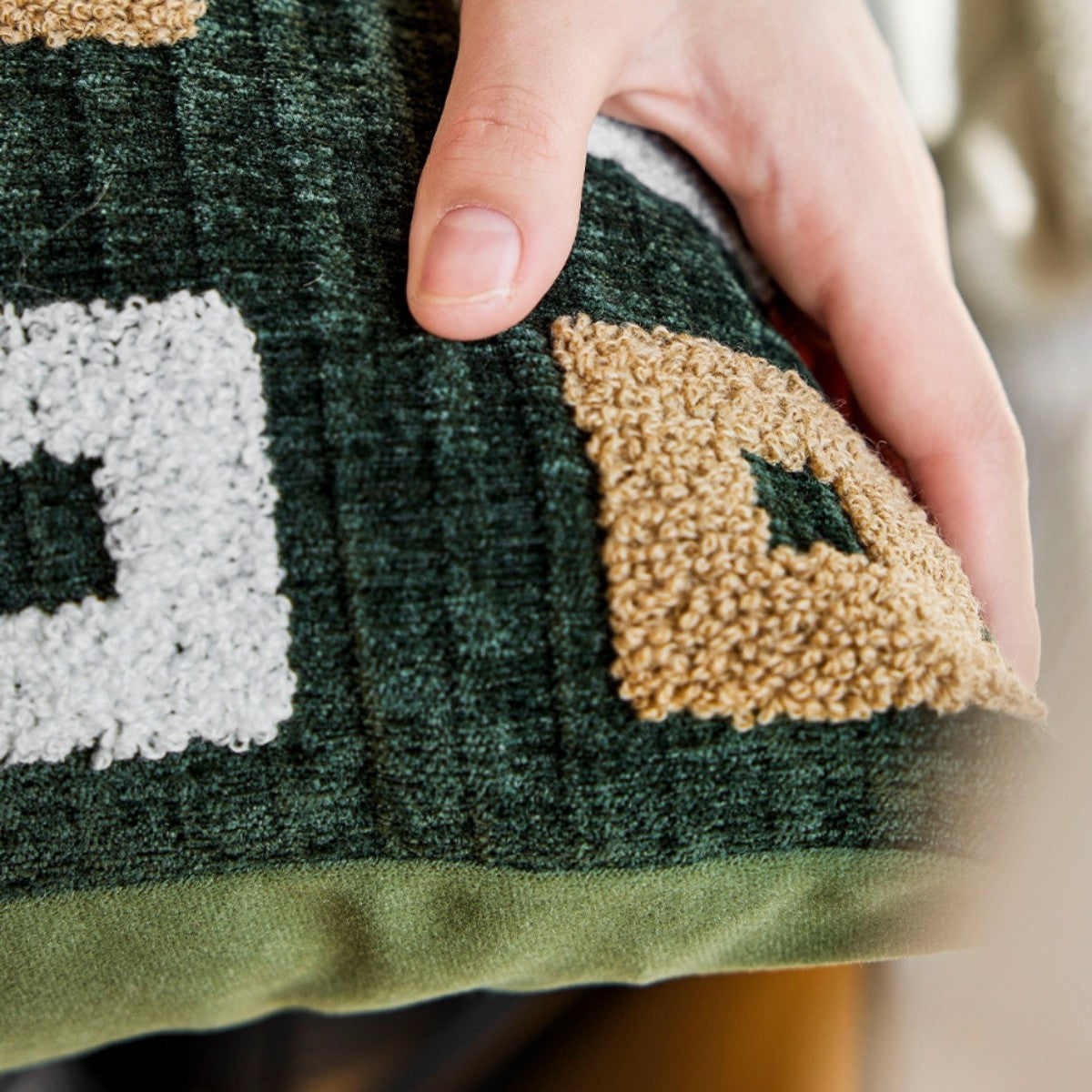 Chenille Decorative Cushion with Tufted Pattern