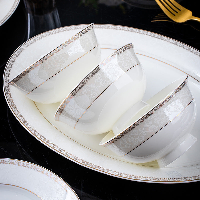 Fine Bone China Dinnerware Set with Gold Rim