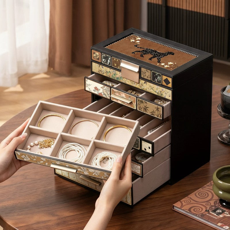 Jewellery Cabinet with Six Drawers and Mirrored Lift-Up Lid
