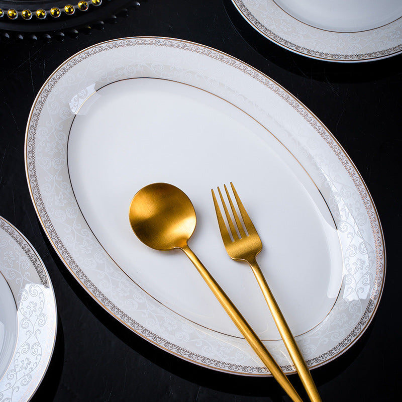 Fine Bone China Dinnerware Set with Gold Rim