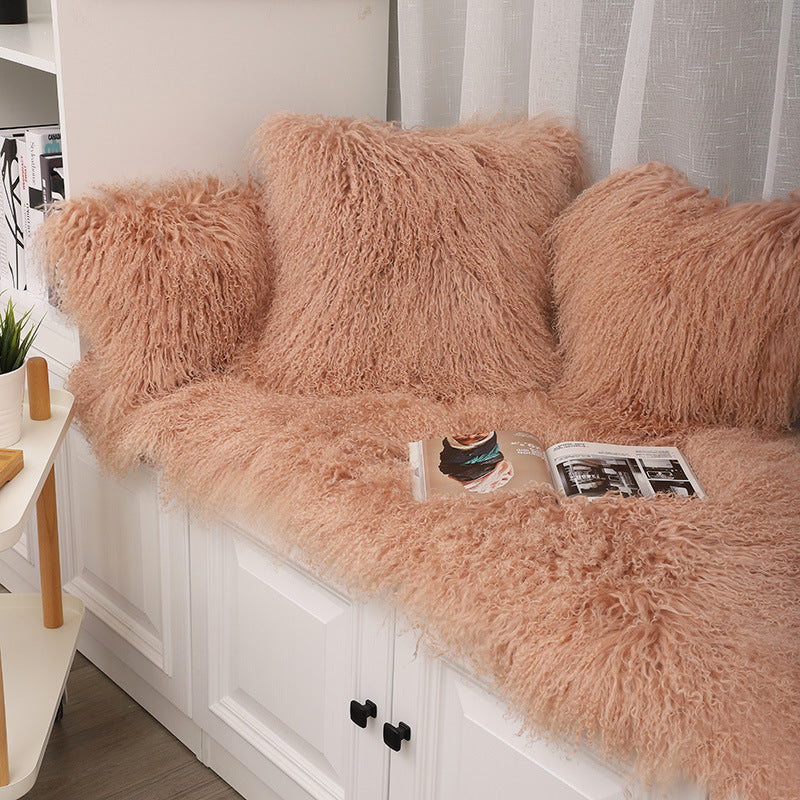 Mongolian Long-Haired Lambskin Cushion