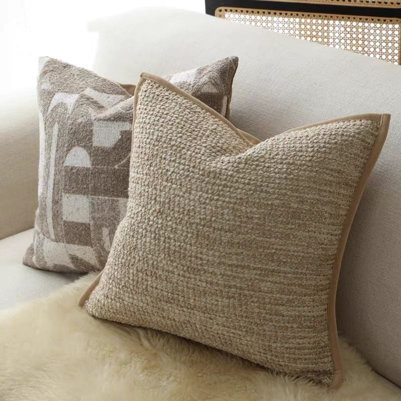 Bouclé Textured Cushion with Velour Piping, Living Room Sofa Cushion