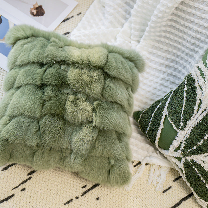 Genuine Fox Fur Decorative Cushion in Patchwork Style