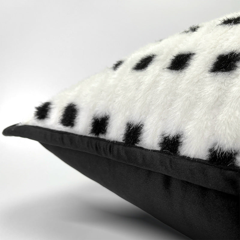 Fluffy Plush Cushion with Polka Dots and Velvet Piping, Sofa Cushion