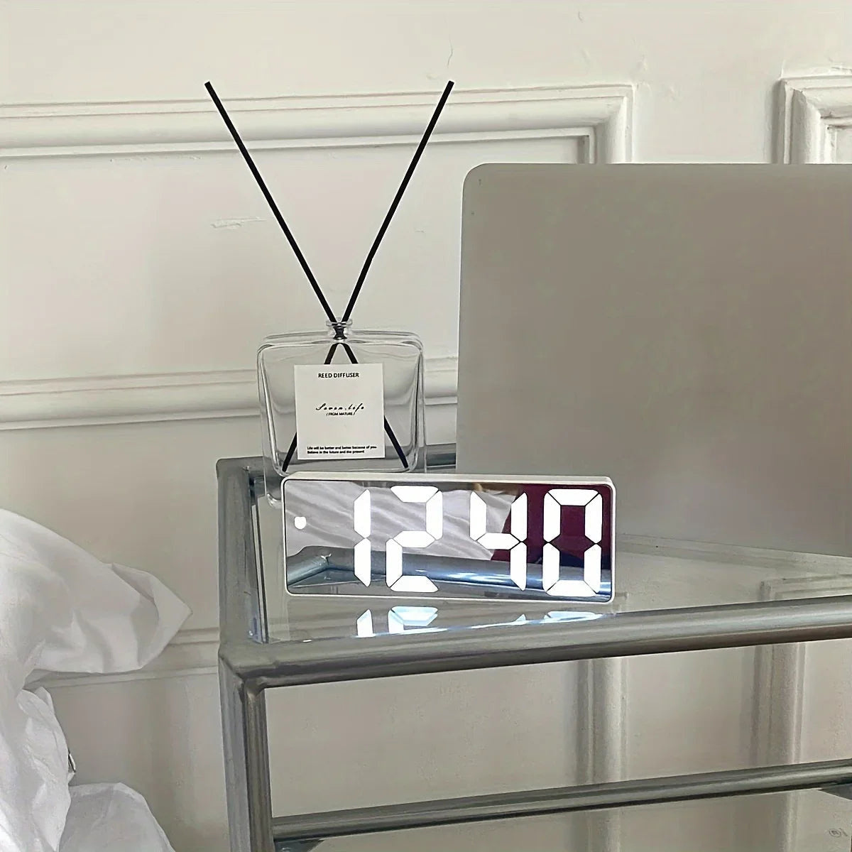 Alarm Clock with Mirror Front, Digital LED Display and Temperature