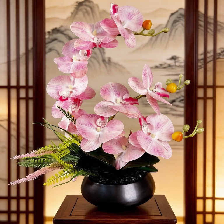 Artificial Flowers, Orchid Arrangement with Matt Ceramic Pot