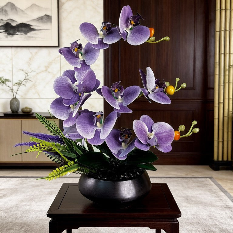 Artificial Flowers, Orchid Arrangement with Matt Ceramic Pot