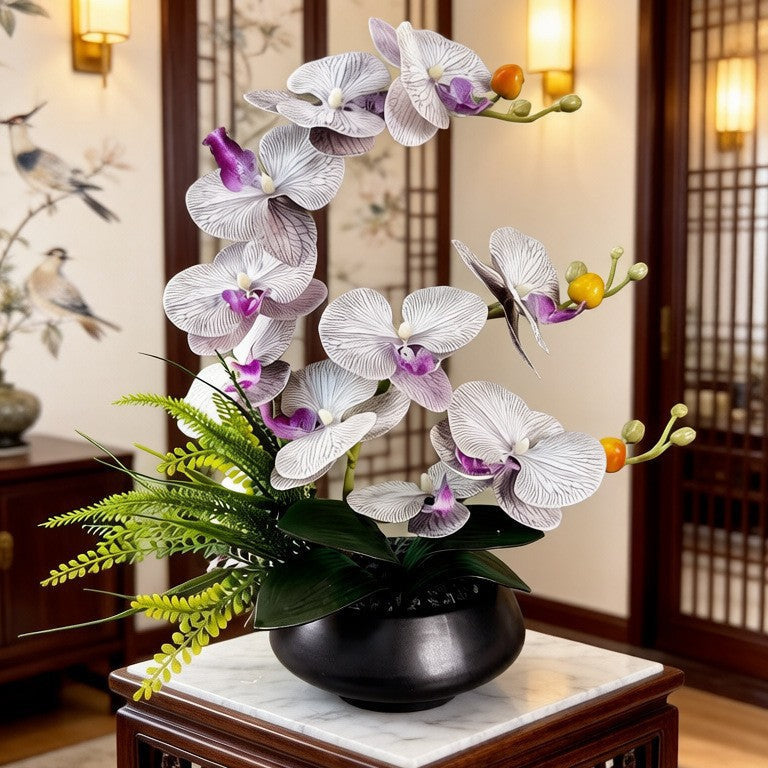 Artificial Flowers, Orchid Arrangement with Matt Ceramic Pot