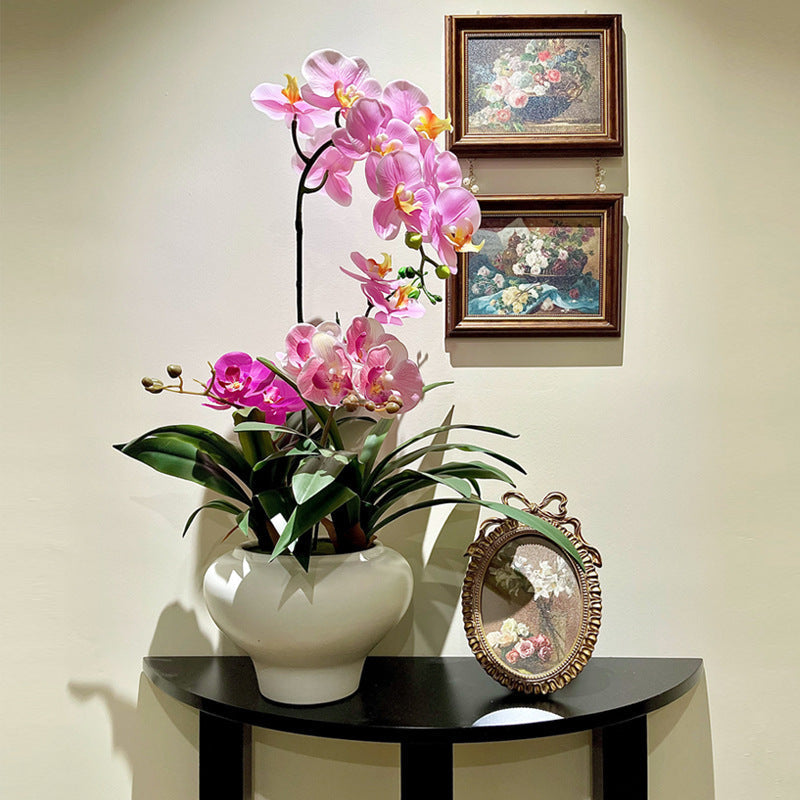 Artificial Flowers, Orchid Arrangement with Rounded Ceramic Pot