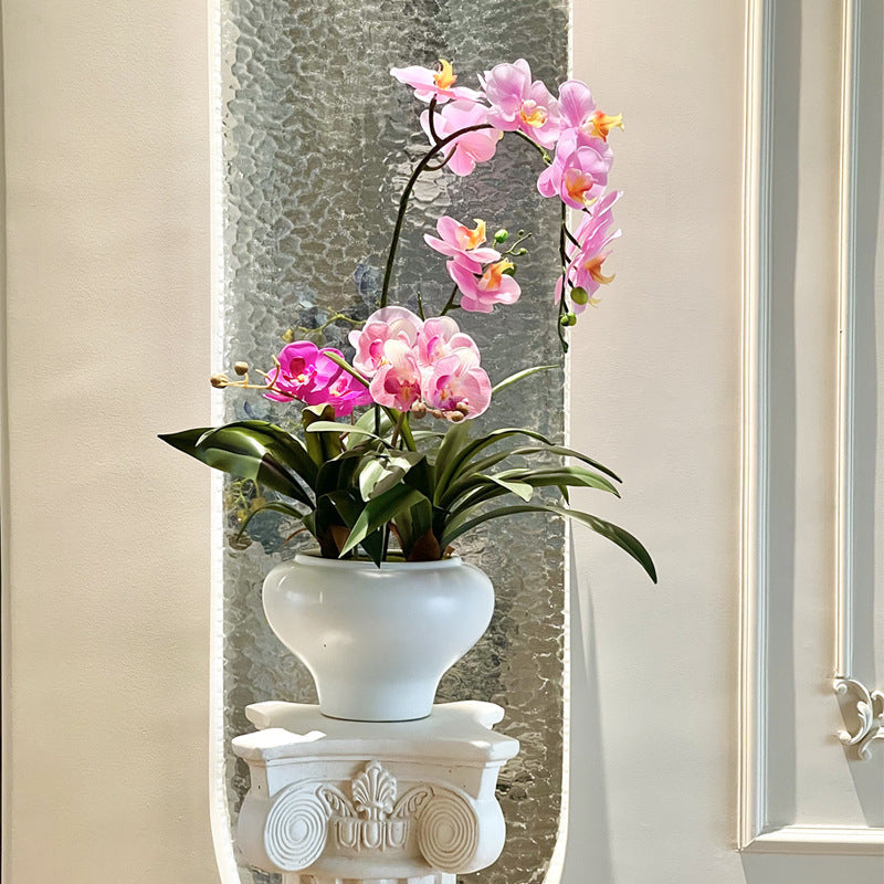 Artificial Flowers, Orchid Arrangement with Rounded Ceramic Pot