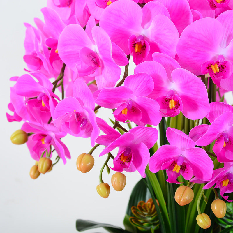 Artificial Flowers, Phalaenopsis Orchid Arrangement in Glazed Ceramic Bowl