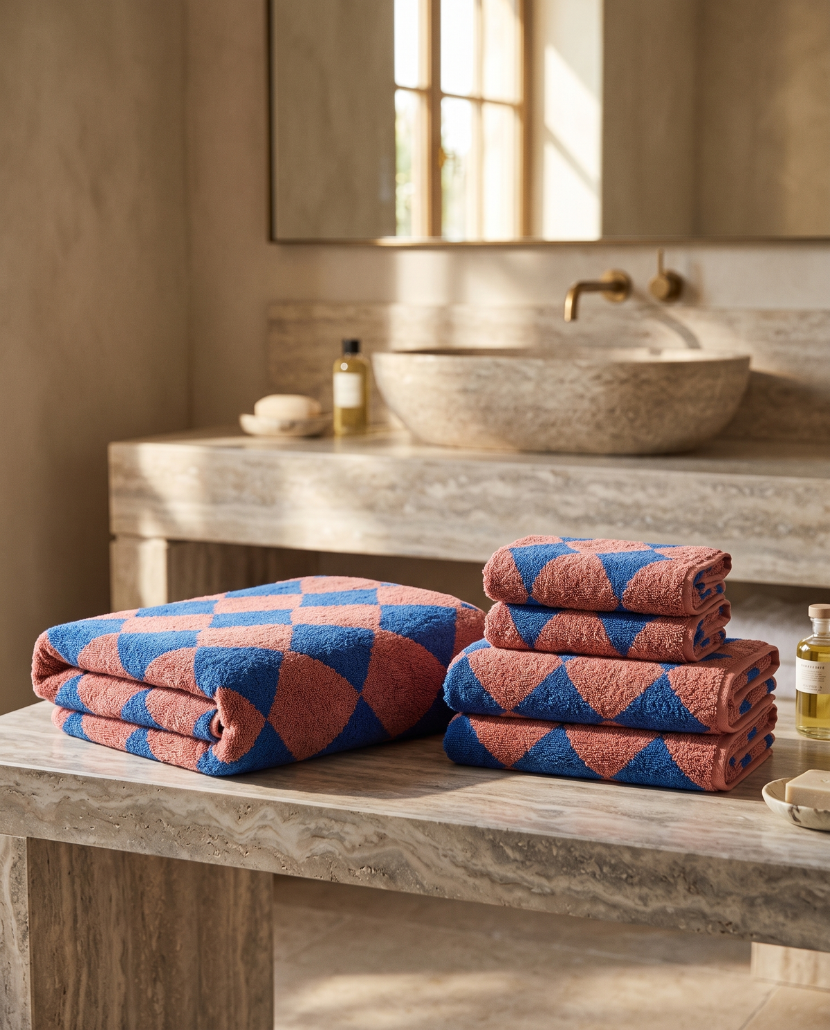 Bath Towel in Combed Cotton, Absorbent Diamond Jacquard
