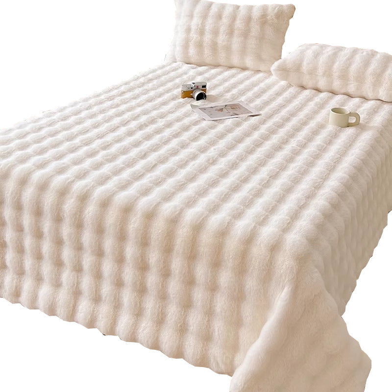 Bed Cover in Dense Faux Fur with Quilted Bobble Texture