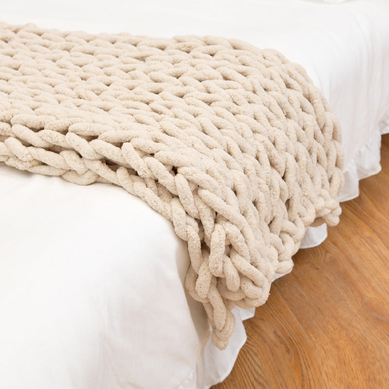 Blanket in Hand-Knitted Chenille, Chunky Knit with Oversized Loops