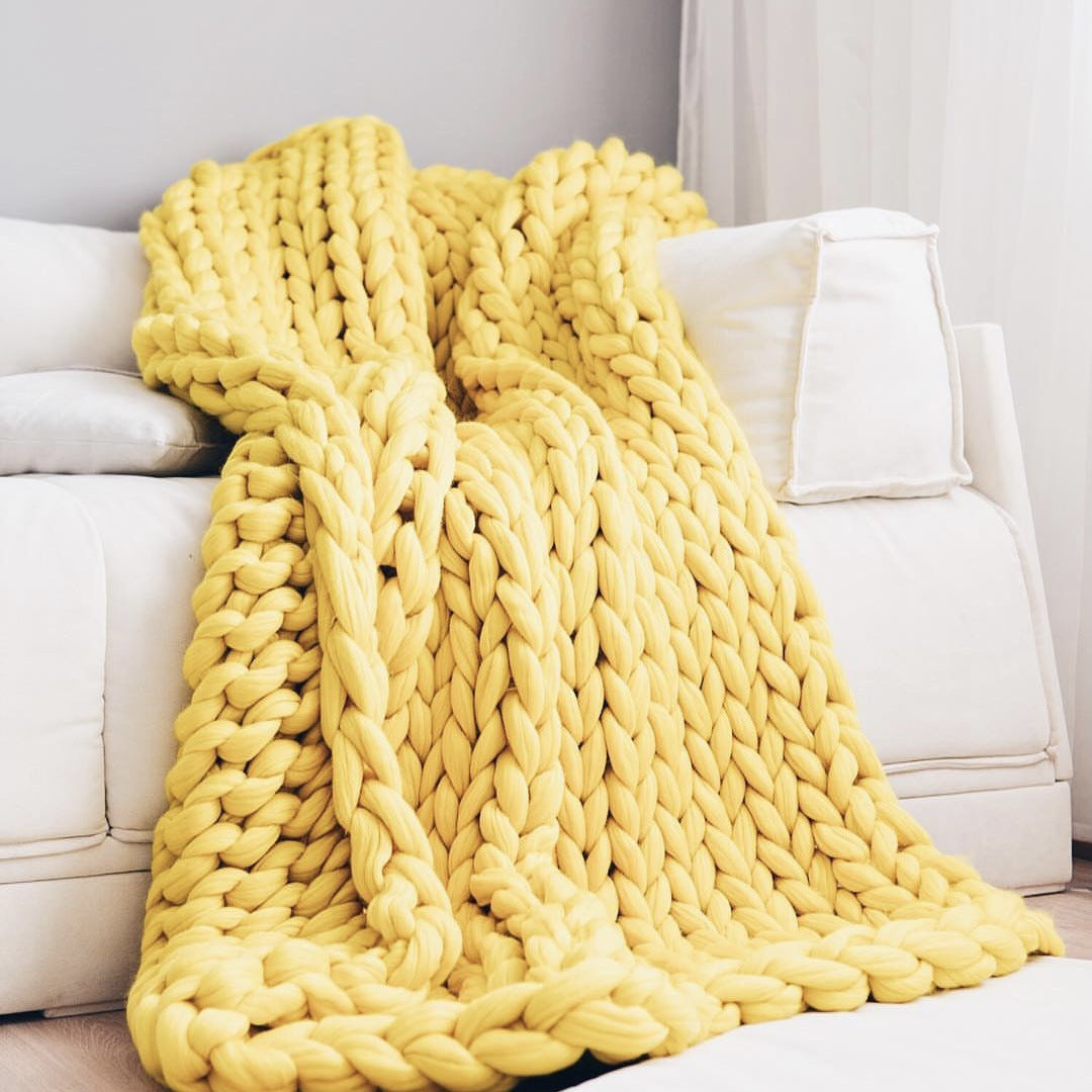Blanket in Hand-Knitted Chunky Yarn, Rectangular Sofa Throw