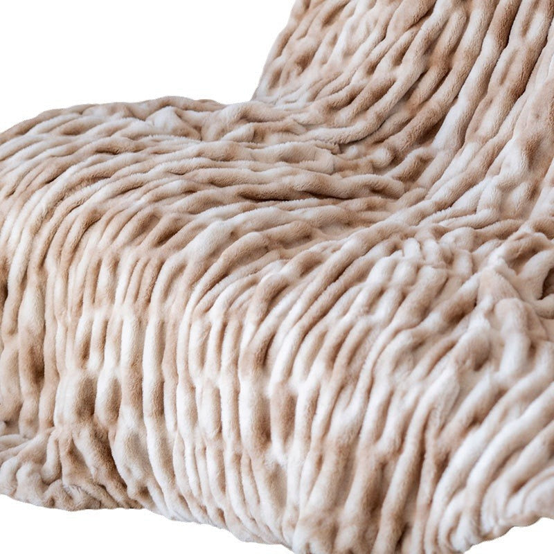 Blanket in Soft Faux Fur with Textured Wave Ribs, Sofa Throw