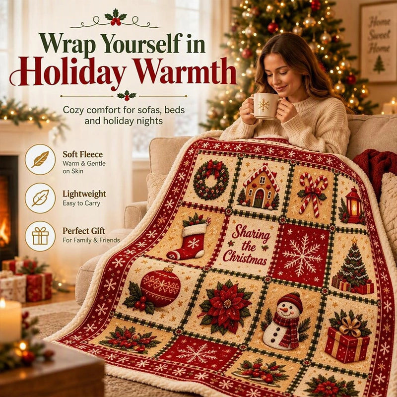 Blanket in Soft Flannel Fleece with Christmas Prints, Lightweight Throw