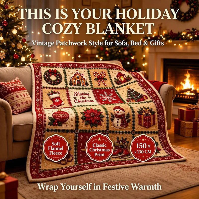 Blanket in Soft Flannel Fleece with Christmas Prints, Lightweight Throw