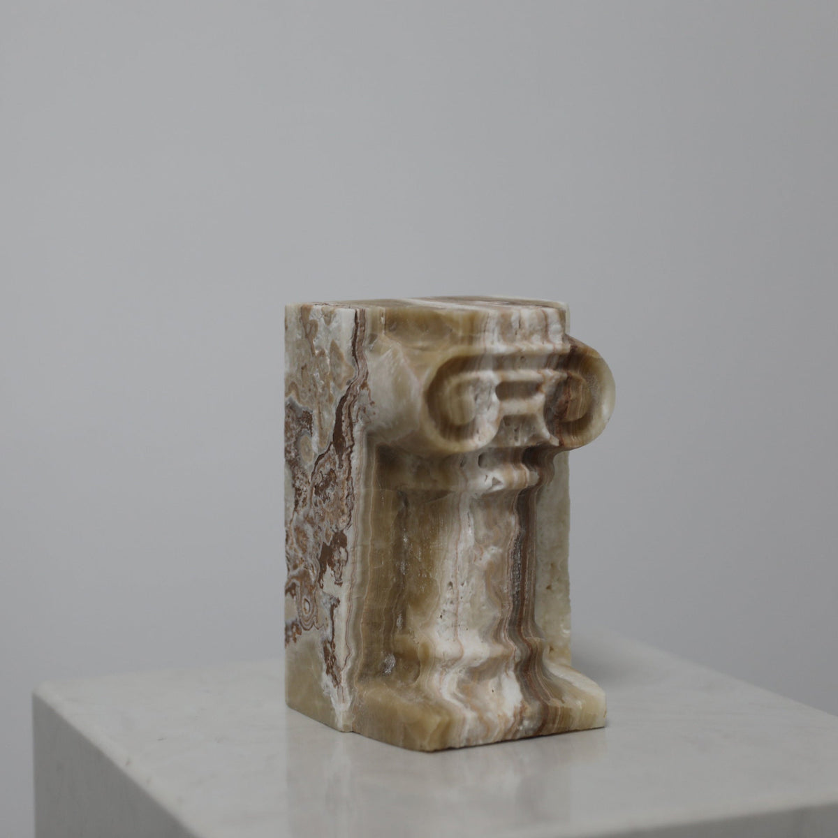 Bookends in Solid Banded Onyx Marble with Ionic Column Capitals