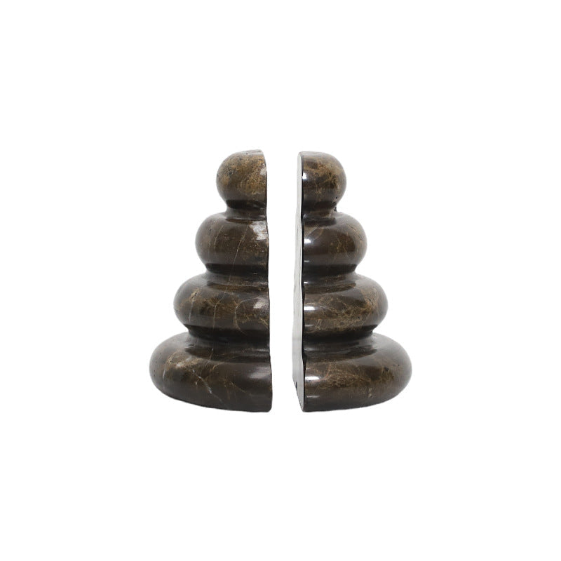 Bookends in Solid Natural Marble and Terrazzo, Sculptural Form
