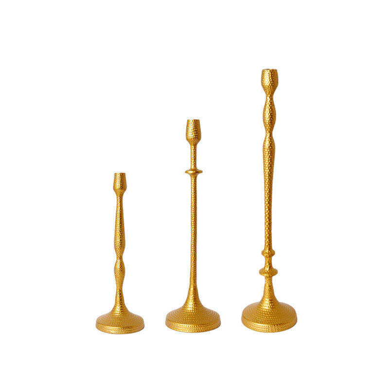 Candle Holder in Hammered Aluminium, Taper Candlestick with Round Base
