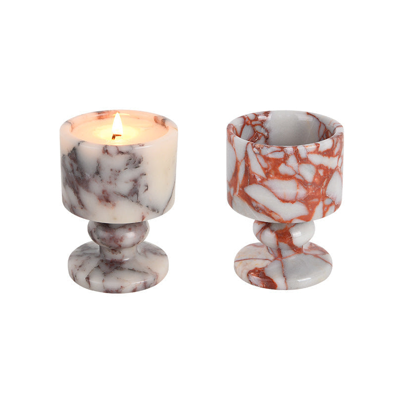 Candle Holder in Solid Natural Marble, Goblet Shape with Round Base