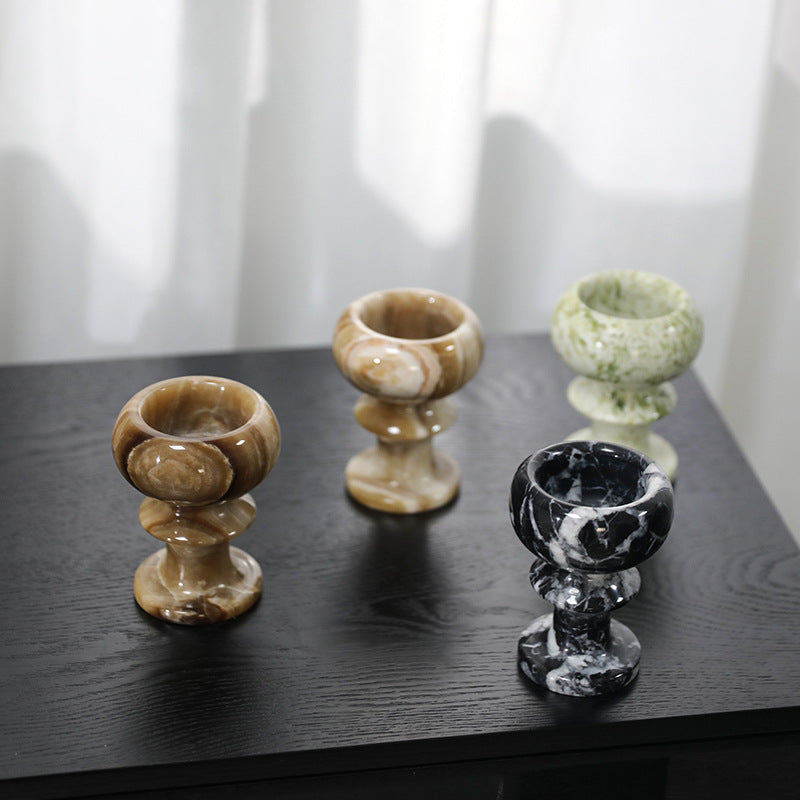 Candle Holder in Solid Polished Onyx Marble, Goblet Shape