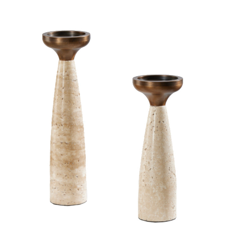 Candle Holder in Solid Travertine, Sculptural Column Design