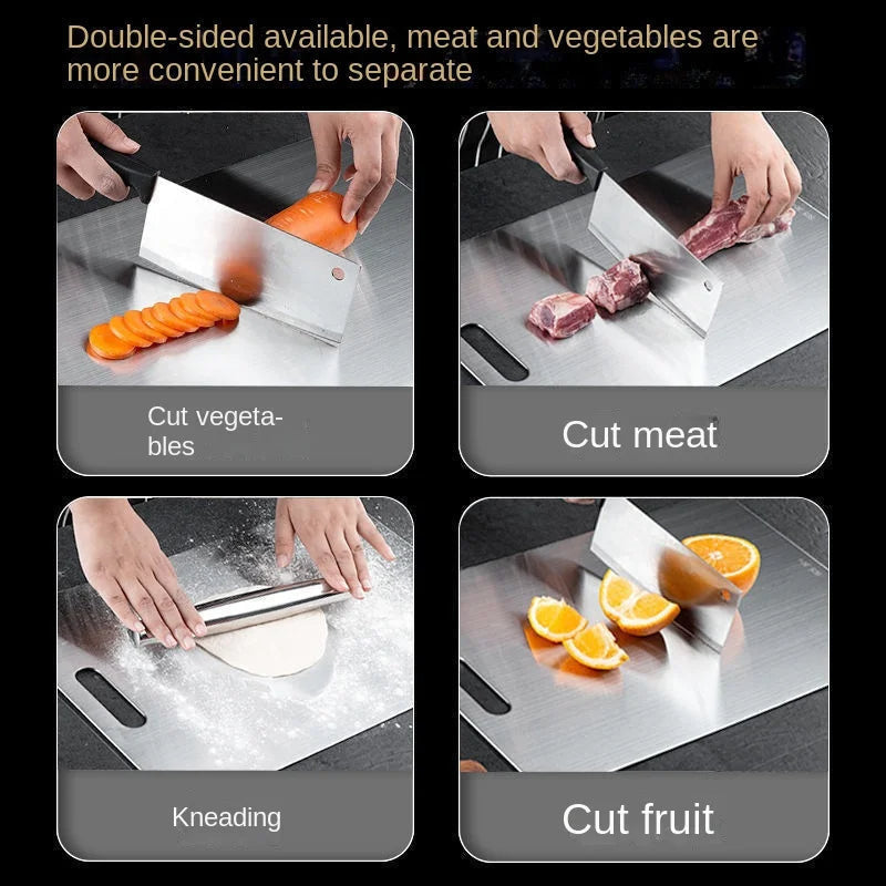 Chopping Board in Stainless Steel, Antibacterial with Grip Opening