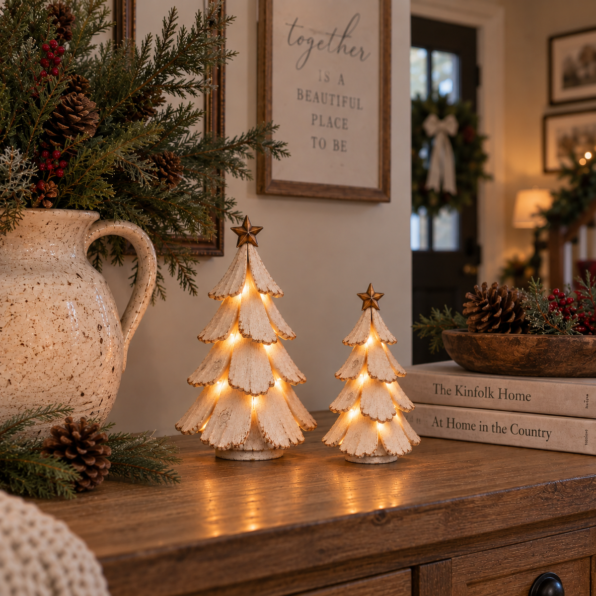 Christmas Decorations, Resin LED Tree Sculptures with Remote Control