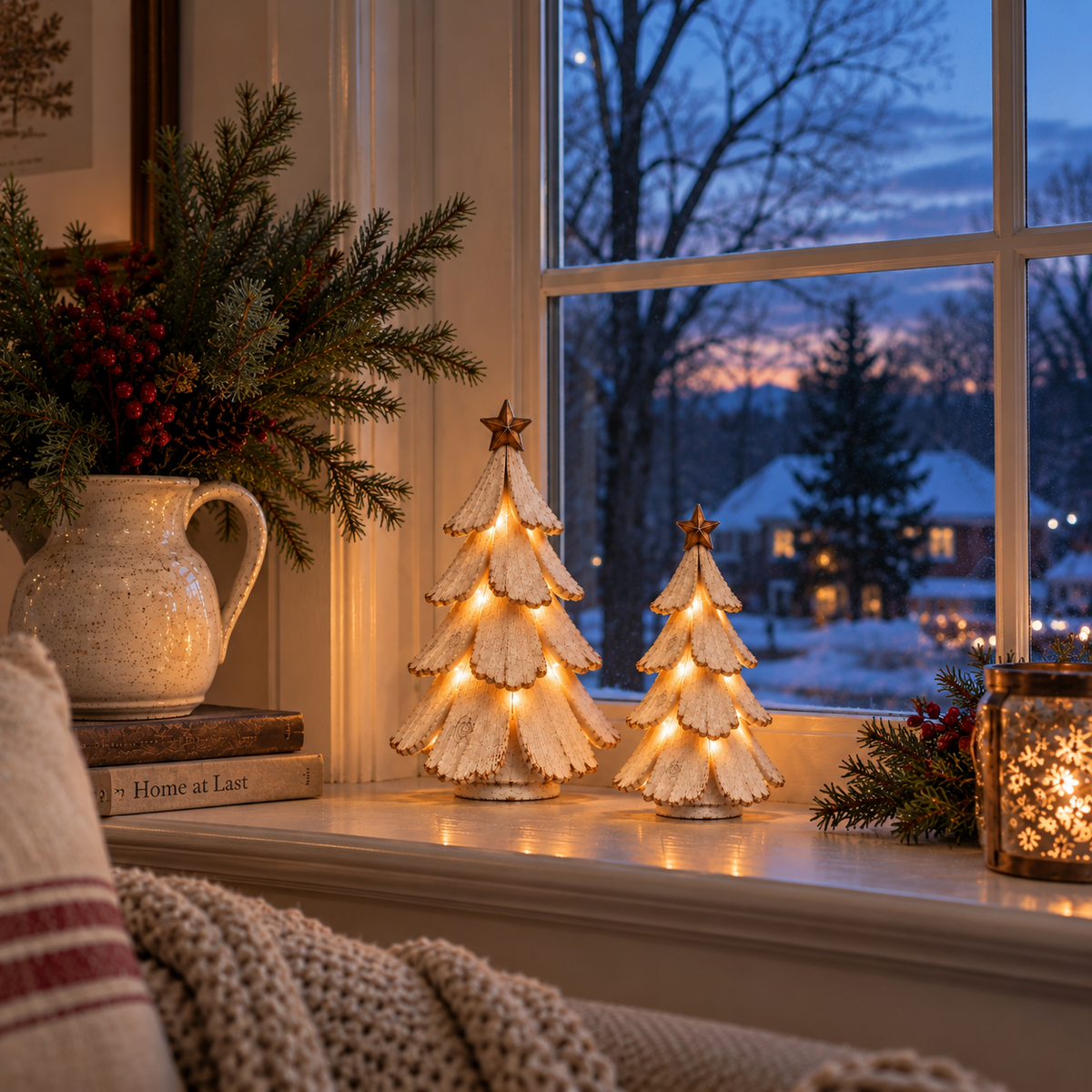 Christmas Decorations, Resin LED Tree Sculptures with Remote Control
