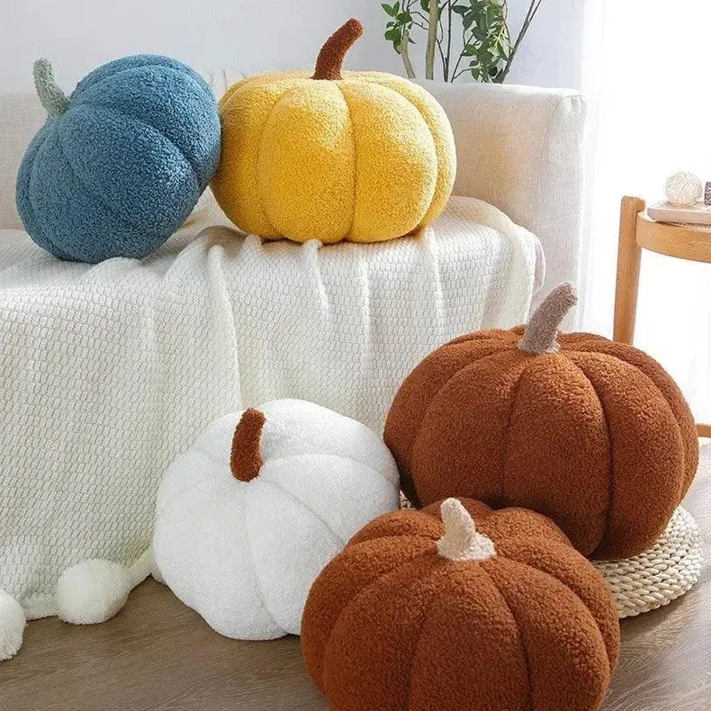 Cushion in Polyester Velvet, Pumpkin Shape with Contrast Stem