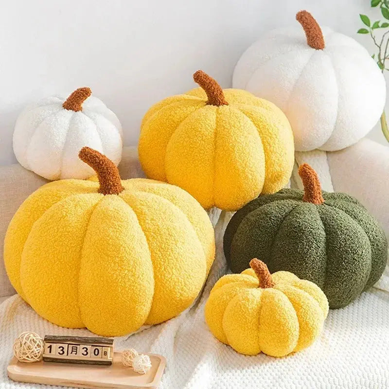 Cushion in Polyester Velvet, Pumpkin Shape with Contrast Stem
