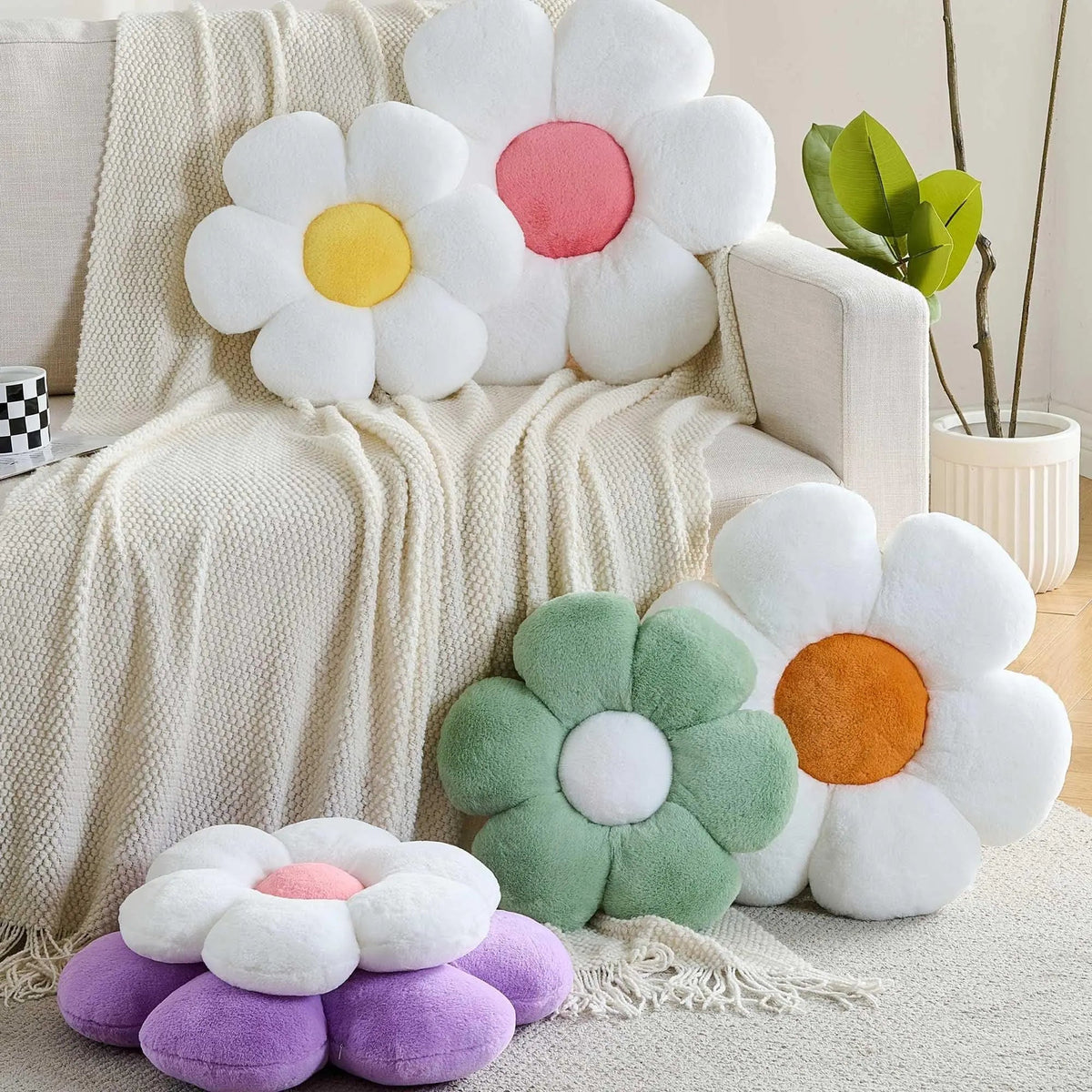 Cushion in Soft Polyester Plush, Padded Flower Shape