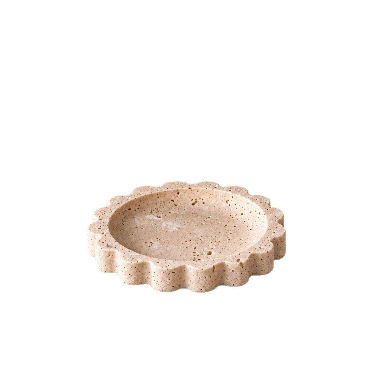 Decorative Bowl in Solid Travertine with Wavy Rim, Display Bowl
