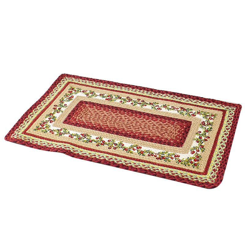 Door Mat in Hand-Braided Natural Jute, Rectangular Entrance Rug