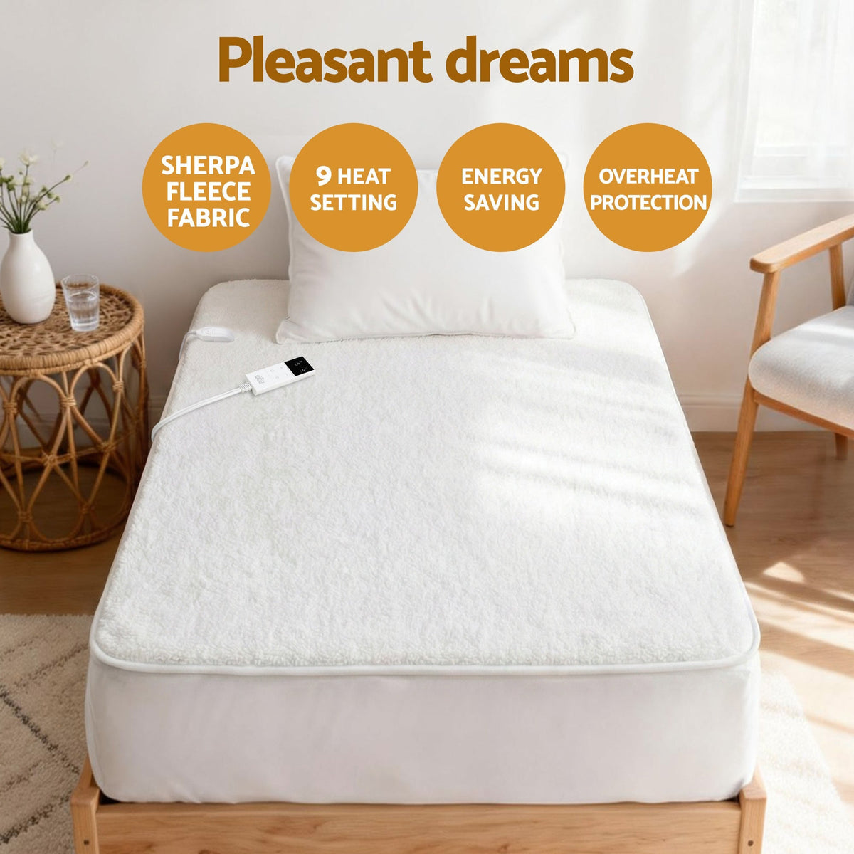 Electric Blanket Fleece Heated Underblanket with Nine Heat Settings