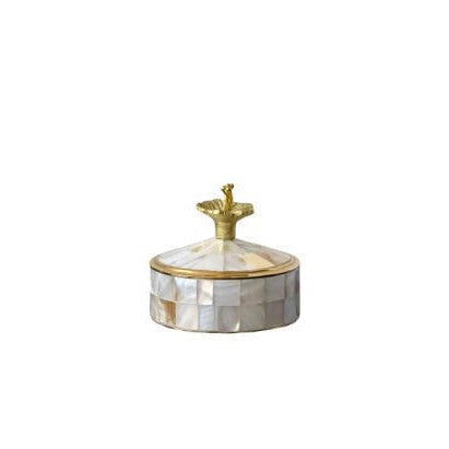 Jewellery Box in Mother-of-Pearl and Metal, Round with Lid